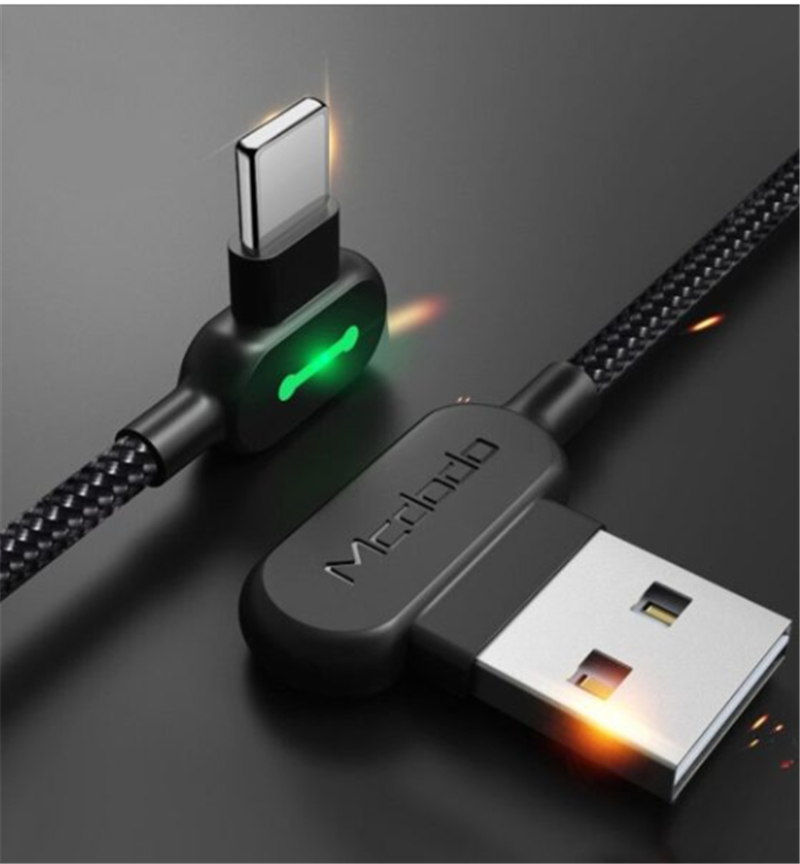 Cable USB-C con Luz LED — Carga Rápida y Conector en Ángulo