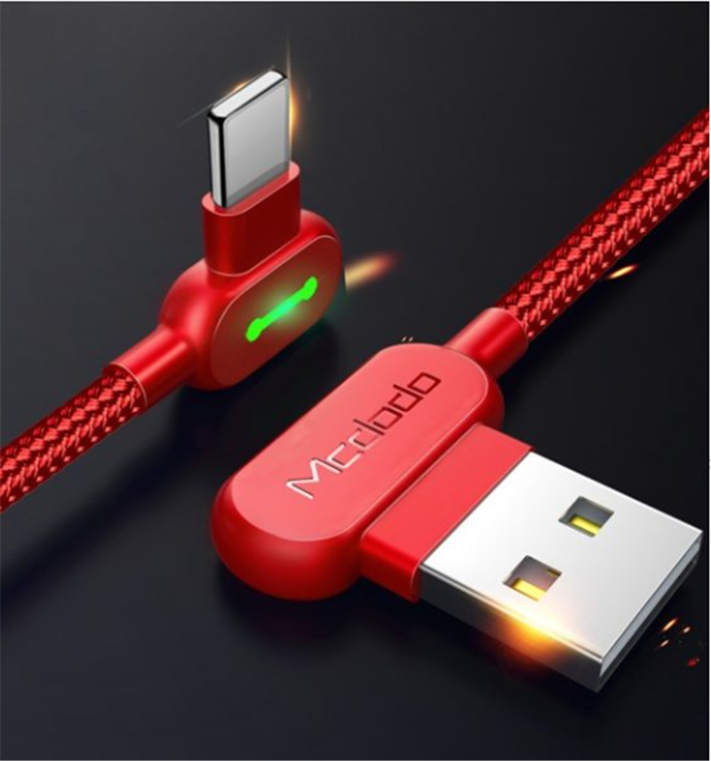 Cable USB-C con Luz LED — Carga Rápida y Conector en Ángulo