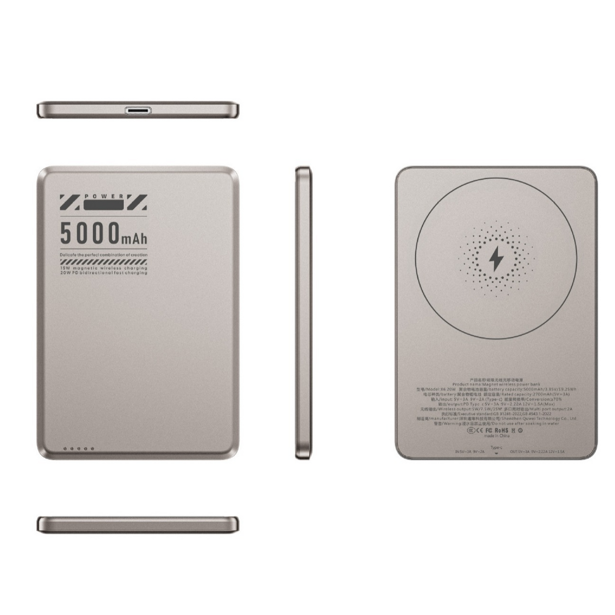 Power Bank Magnético Ultra Delgado — Carga Rápida Inalámbrica con Doble Puerto