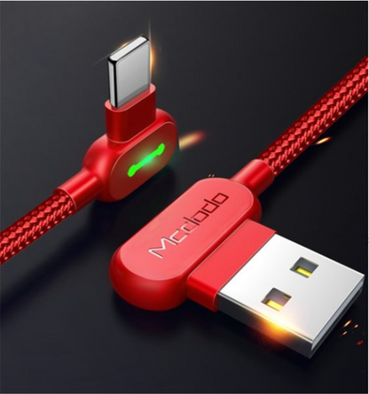 Cable USB-C con Luz LED — Carga Rápida y Conector en Ángulo
